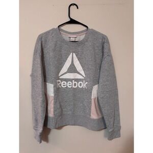 Reebok Grey Athletic Logo crewneck Sweatshirt Women Size Large EUC ! Gray Pink